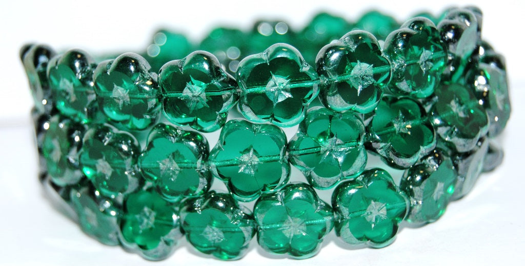 Table Cut Flower Beads, Transparent Green Emerald Hematite (50720 14400), Glass, Czech Republic