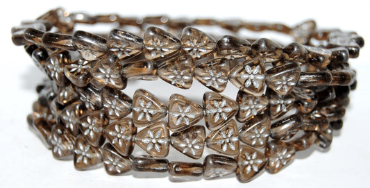 Triangle Flat Wit Flower Pressed Glass Beads, Transparent Brown 54201 (10200 54201), Glass, Czech Republic