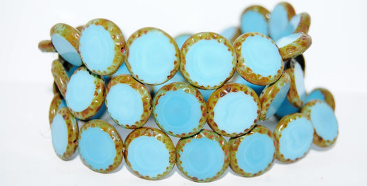 Table Cut Round Beads Sun, Turquoise Blue Travertin (63030 86800), Glass, Czech Republic