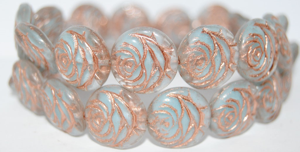 Round Flat Rose Flower Pressed Glass Beads, (66018 54200), Glass, Czech Republic
