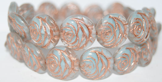 Round Flat Rose Flower Pressed Glass Beads, (66018 54200), Glass, Czech Republic