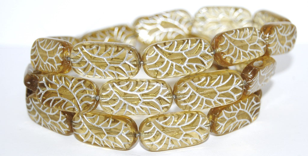 Rectangle With Ornament Pressed Glass Beads, Transparent Yellow 54201 (80100 54201), Glass, Czech Republic