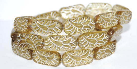 Rectangle With Ornament Pressed Glass Beads, Transparent Yellow 54201 (80100 54201), Glass, Czech Republic