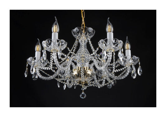 Crystal Bohemia Chandelier with 6 bulbs AMELIANA, Czech Republic. Gold colour Crystal Czech Republic