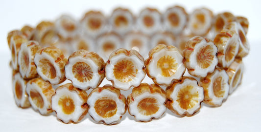 Table Cut Round Beads Hawaii Flowers, 46010 Travertin (46010 86800), Glass, Czech Republic