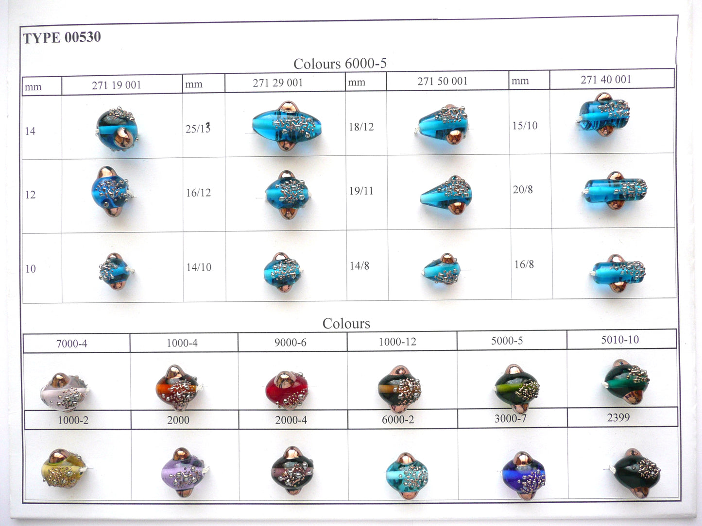 30 Stück Lampwork-Perlen 530 / Oval (271-29-001), handgefertigt, Preciosa-Glas, Tschechische Republik