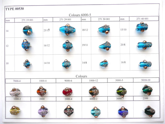 30 Stück Lampwork-Perlen 530 / Oval (271-29-001), handgefertigt, Preciosa-Glas, Tschechische Republik