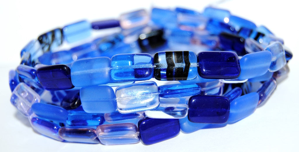 Rectangle Pressed Glass Beads, Blue Mixed Colors 2 (Blue Mix 2), Glass, Czech Republic