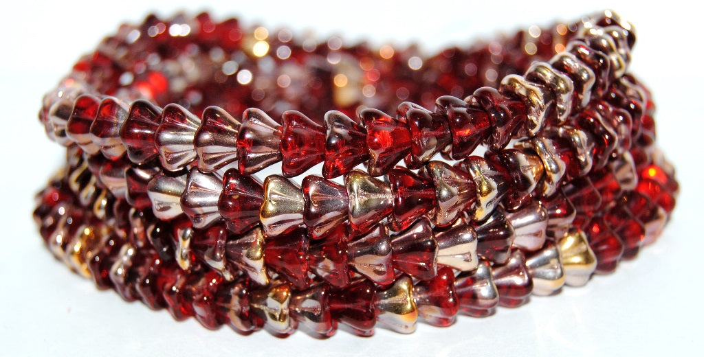 Bell Flower Pressed Glass Beads, Ruby Red 27101 (90080 27101), Glass, Czech Republic