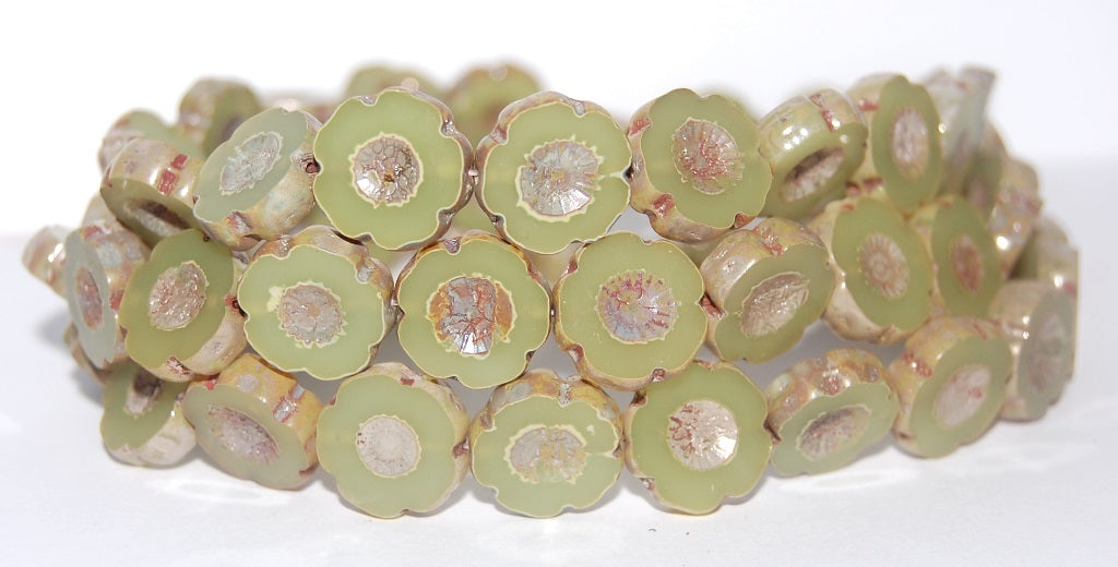 Table Cut Round Beads Hawaii Flowers, (52000 43400), Glass, Czech Republic