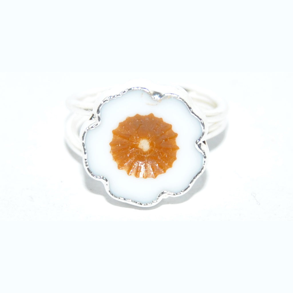 Adjustable Ring with Polished Czech Glass Bead, Hawaiian Flower 14 mm (G-19-B)