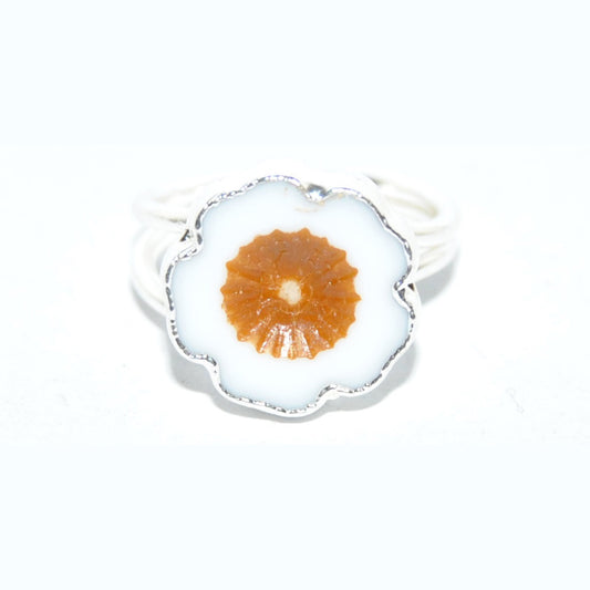Adjustable Ring with Polished Czech Glass Bead, Hawaiian Flower 14 mm (G-19-B)