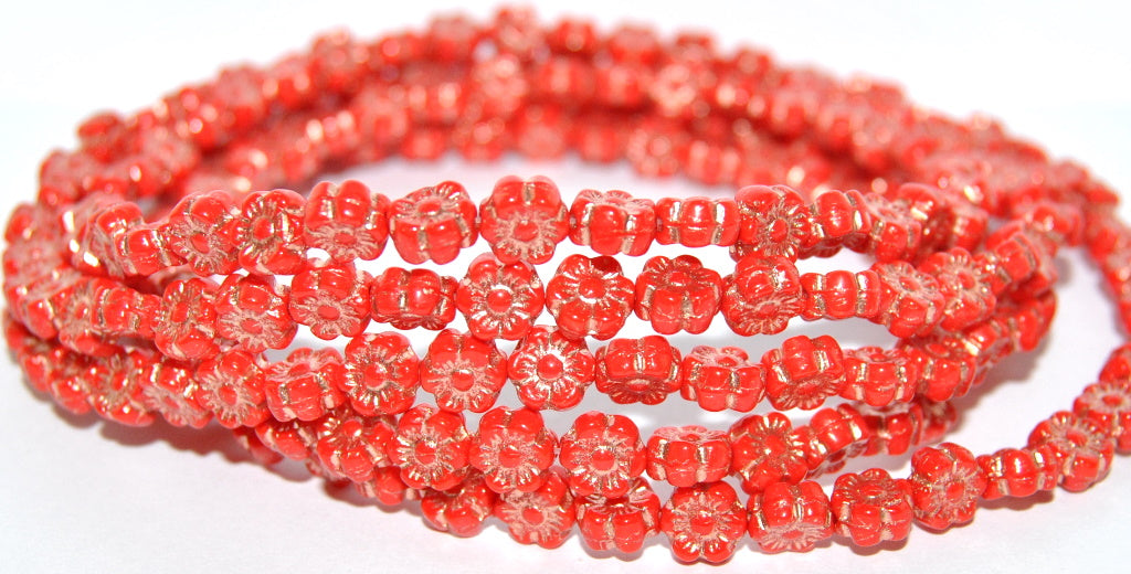 Hawaii Flower Pressed Glass Beads, Red 54200 (93190 54200), Glass, Czech Republic