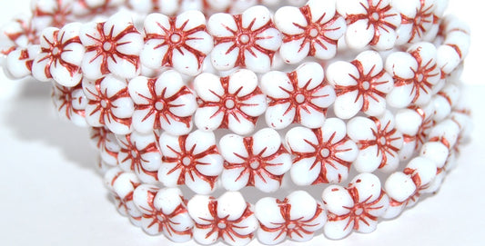 Flower Pressed Glass Beads, White 43806 (2010 43806), Glass, Czech Republic