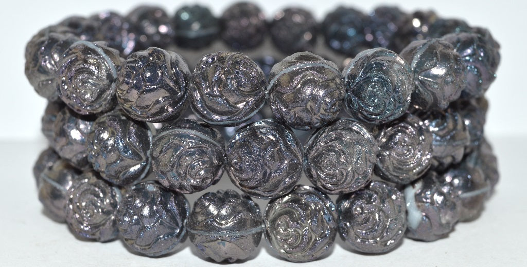 Round Rose Pressed Glass Beads, 17025 (17025), Glass, Czech Republic