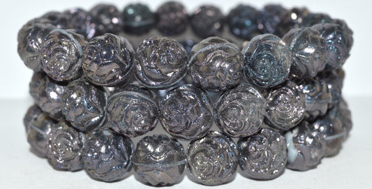 Round Rose Pressed Glass Beads, 17025 (17025), Glass, Czech Republic