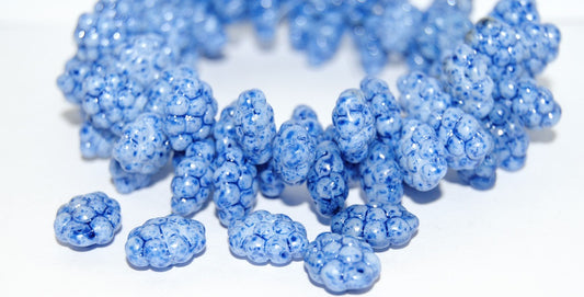 Grape Fruit Pressed Glass Beads, (Lava Glass Blue), Glass, Czech Republic