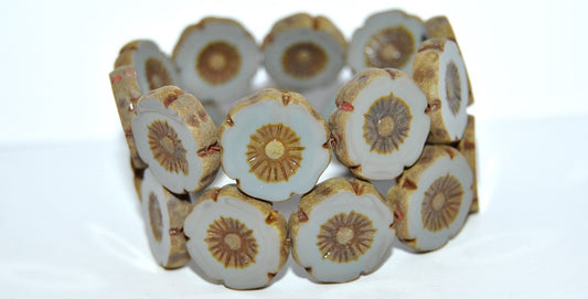 Table Cut Round Beads Hawaii Flowers, Opaque Gray 86801 Matte (43030 86801 M), Glass, Czech Republic