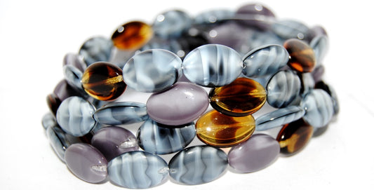 Oval Pressed Glass Beads, Color Mixed Colors (Color Mix), Glass, Czech Republic