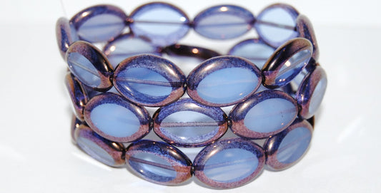 Table Cut Oval Beads Roach, Opal Blue Bronze (31000 14415), Glass, Czech Republic