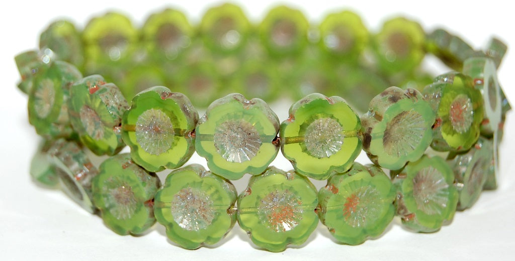 Table Cut Round Beads Hawaii Flowers, (52010 43400), Glass, Czech Republic