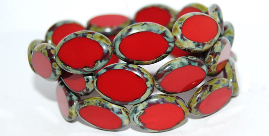 Table Cut Oval Beads Roach, Opaque Red 66800 (93200 66800), Glass, Czech Republic