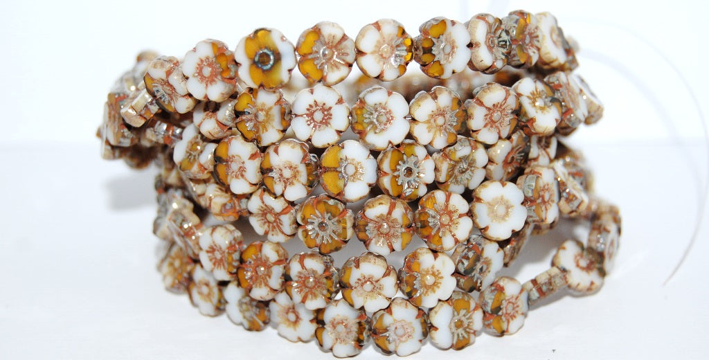 Table Cut Round Beads Hawaii Flowers, (20114010 43400), Glass, Czech Republic