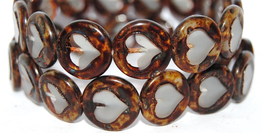 Table Cut Round Beads With Heart, 46018 Travertin (46018 86800), Glass, Czech Republic