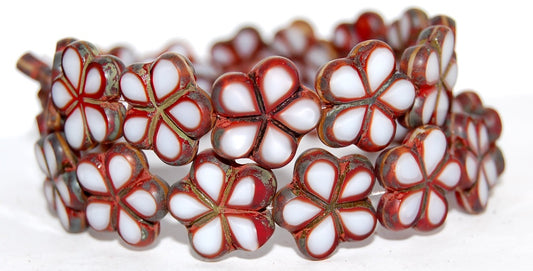 Table Cut Flower Beads, Coral Travertin (7913 86800), Glass, Czech Republic