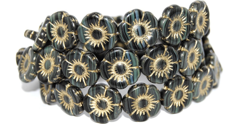 Round Flat Flower Pressed Glass Beads, (55012 54202), Glass, Czech Republic