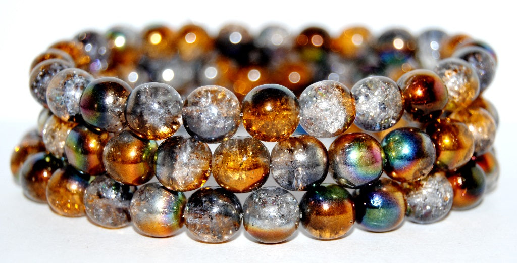 Round Pressed Glass Beads Druck, (95300 Crack), Glass, Czech Republic