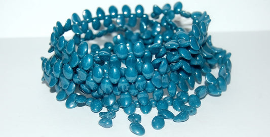 Leaf Tongue Pressed Glass Beads, Blue Luster Blue Full Coated (63020 14464), Glass, Czech Republic