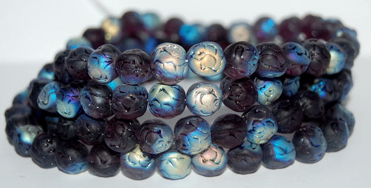 Round Rose Pressed Glass Beads, Transparent Amethyst Abm (20080 Abm), Glass, Czech Republic