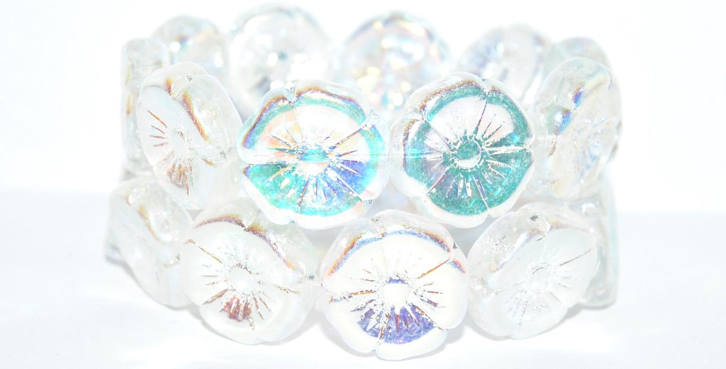 Hawaii Flower Pressed Glass Beads, Crystal Ab 2Xside (30 Ab 2Xside), Glass, Czech Republic