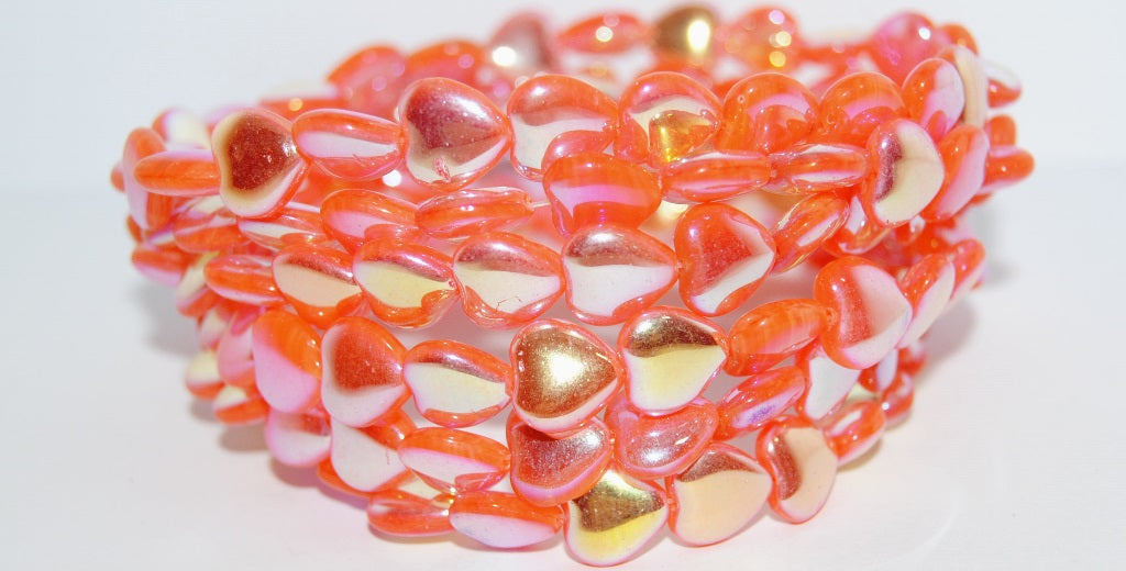 Heart Pressed Glass Beads, (Orange Opal Ab), Glass, Czech Republic