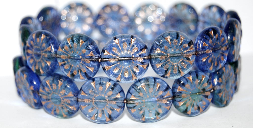 Flat Round With Flower Pressed Glass Beads, (87311 54200), Glass, Czech Republic