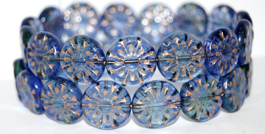 Flat Round With Flower Pressed Glass Beads, (87311 54200), Glass, Czech Republic