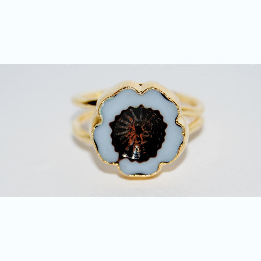 Adjustable Ring with Polished Czech Glass Bead, Hawaiian Flower 16 mm (G-14-C)