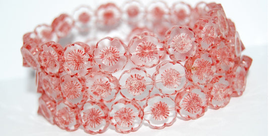 Table Cut Round Beads Hawaii Flowers, Lava Glass Crystal Red (Lava Glass 30 Red), Glass, Czech Republic