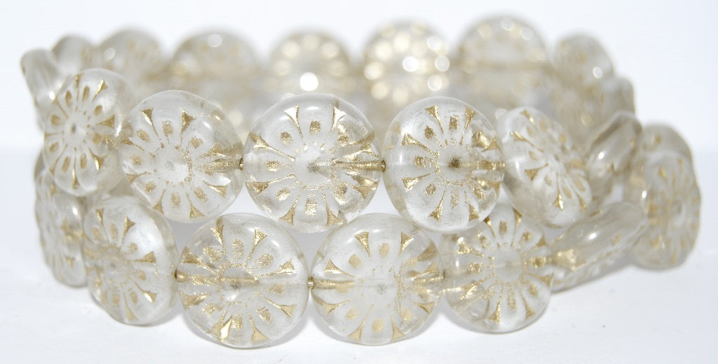Flat Round With Flower Pressed Glass Beads, (6008 54202), Glass, Czech Republic