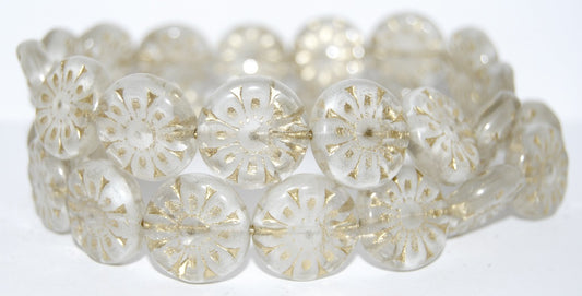 Flat Round With Flower Pressed Glass Beads, (6008 54202), Glass, Czech Republic