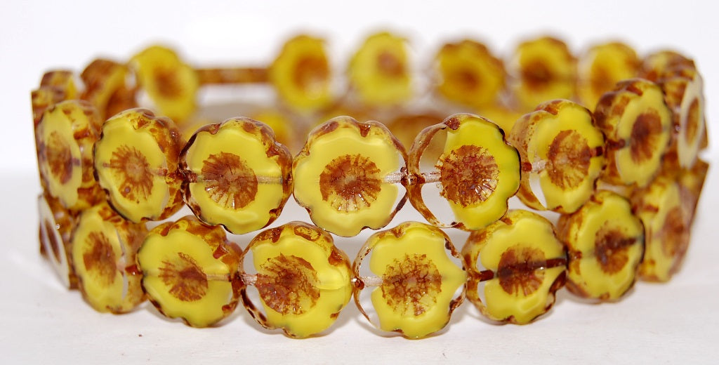 Table Cut Round Beads Hawaii Flowers, 86036 Travertin (86036 86800), Glass, Czech Republic