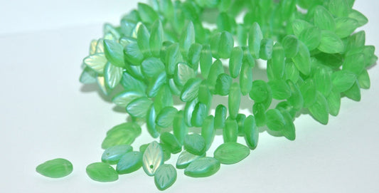 Lilac Leaf Pressed Glass Beads, Transparent Green Ab Mat (50500 Ab Mat), Glass, Czech Republic