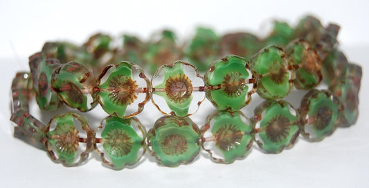 Table Cut Round Beads Hawaii Flowers, 56028 Travertin (56028 86800), Glass, Czech Republic