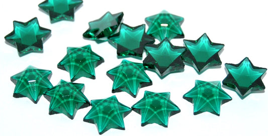 Cabochon Star Faceted Flat Back, (Emerald), Glass, Czech Republic
