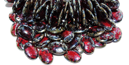Lentil Flat Oval Pressed Glass Beads, Ruby Red 43400 (90080 43400), Glass, Czech Republic