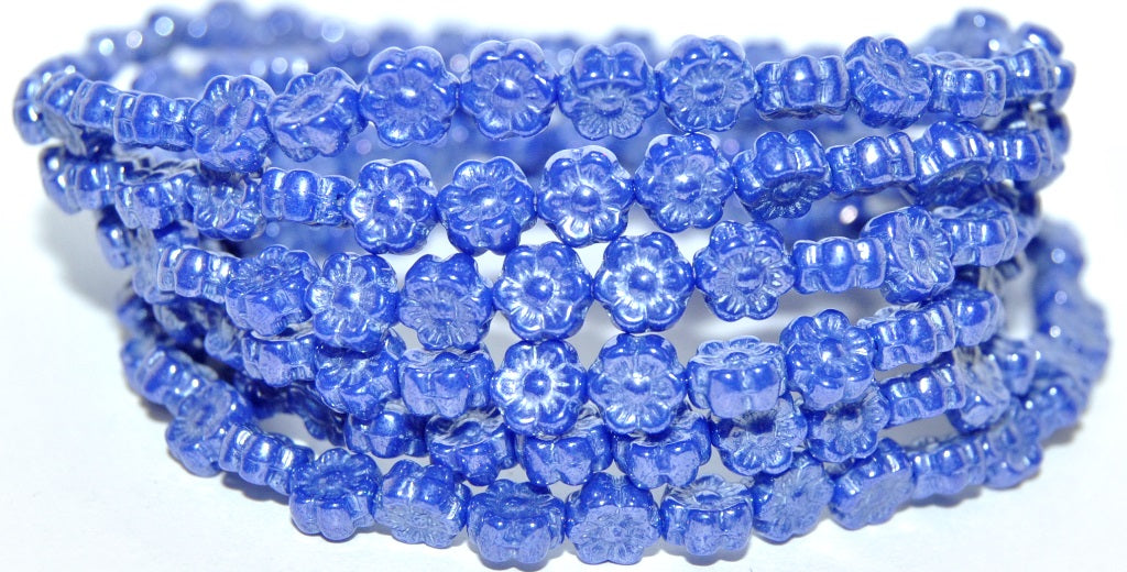 Hawaii Flower Pressed Glass Beads, Rich Blue Hematite (33060 14400), Glass, Czech Republic
