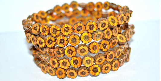 Table Cut Round Beads Hawaii Flowers, 831293140 Travertin (831293140 86800), Glass, Czech Republic