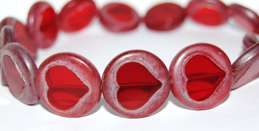 Table Cut Round Beads With Heart, Mixed Colors Ruby Mixed Colors Matte Hematite (Mix Ruby Mix M 14400), Glass, Czech Republic