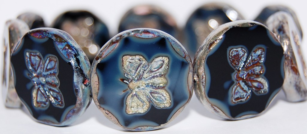 Table Cut Round Beads With Butterfly, (17019 43400), Glass, Czech Republic